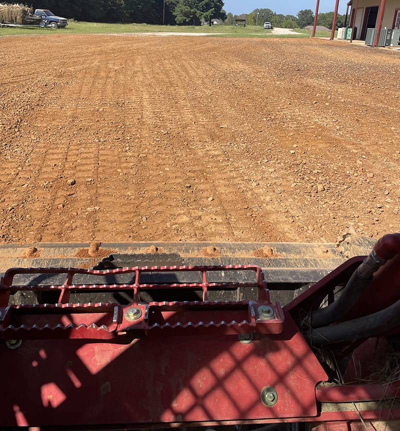 Point of view of a grader on dirt